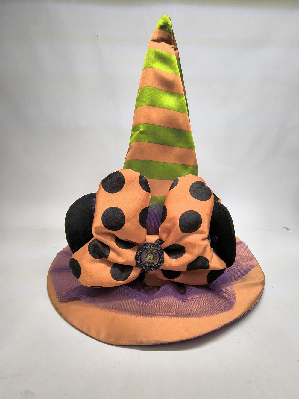 DISNEY Parks Minnie Mouse Halloween Witch Hat With Ears & Bow Adjustable Adult